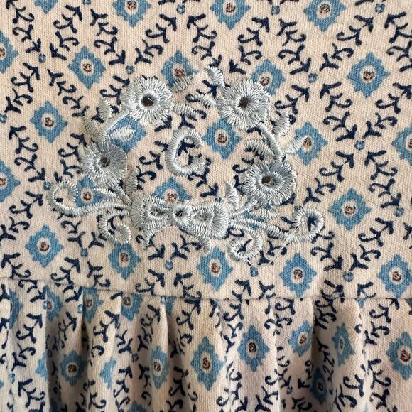 Calida Soft Cotton Nightgown Size Large Long Sleeve Blue Floral Modest - Picture 4 of 5